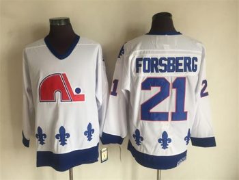 Vintage Quebec Nordiques #21 FORSBERG stitched White-Royal Blue-Red Hockey Jersey Throwback Edition