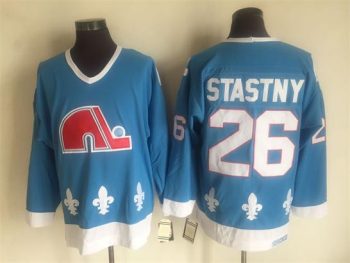 Vintage Quebec Nordiques #26 STASTNY stitched Light Blue-White-Red Hockey Jersey Throwback Edition