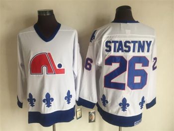 Vintage Quebec Nordiques #26 STASTNY stitched White-Royal Blue-Red Hockey Jersey Throwback Edition