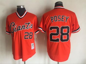 Vintage San Francisco Giants #28 Buster Posey Stitched Orange Baseball Jersey Throwback Edition
