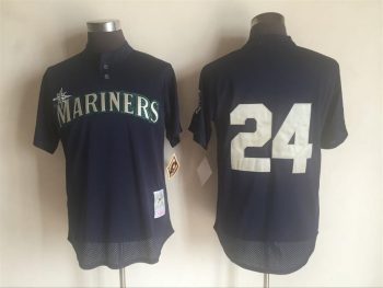 Vintage Seattle Mariners #24 Ken Griffey Jr. Stitched Navy Mesh Baseball Jersey Throwback Edition