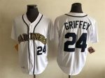 Vintage Seattle Mariners #24 Ken Griffey Jr. Stitched White & Gold Baseball Jersey Throwback Edition