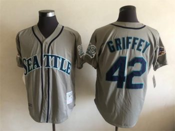 Vintage Seattle Mariners #42 Ken Griffey Jr. Stitched Gray Baseball Jersey Throwback Edition