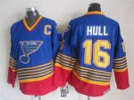 Vintage St. Louis Blues #16 HULL stitched Blue-Yellow-Red Hockey Jersey Throwback Edition
