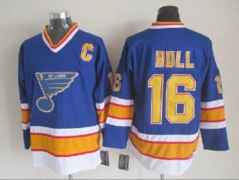 Vintage St. Louis Blues #16 HULL stitched Blue-Yellow-White-Red Hockey Jersey Throwback Edition