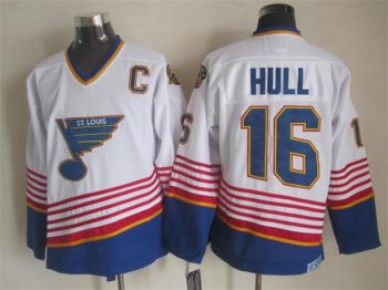 Vintage St. Louis Blues #16 HULL stitched White-Blue-Red-Yellow Hockey Jersey Throwback Edition