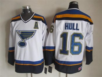 Vintage St. Louis Blues #16 HULL stitched White-Blue-Yellow-Navy Blue Hockey Jersey Throwback Edition