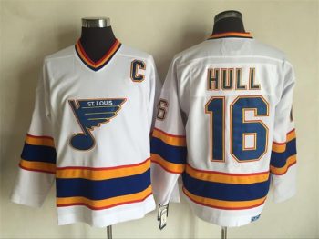 Vintage St. Louis Blues #16 HULL stitched White-Blue-Yellow-Red Hockey Jersey Throwback Edition