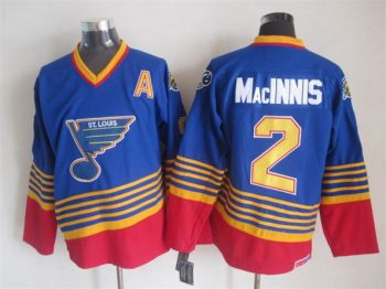 Vintage St. Louis Blues #2 MacINNIS stitched Blue-Yellow-Red Hockey Jersey Throwback Edition