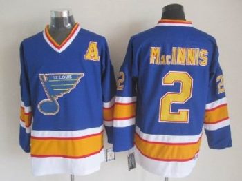 Vintage St. Louis Blues #2 MacINNIS stitched Blue-Yellow-White-Red Hockey Jersey Throwback Edition