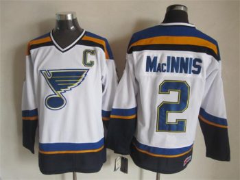 Vintage St. Louis Blues #2 MacINNIS stitched White-Blue-Yellow-Navy Blue Hockey Jersey Throwback Edition