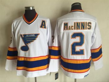 Vintage St. Louis Blues #2 MacINNIS stitched White-Blue-Yellow-Red Hockey Jersey Throwback Edition
