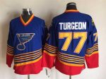 Vintage St. Louis Blues #77 TURGEON stitched Blue-Yellow-Red Hockey Jersey Throwback Edition