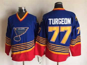 Vintage St. Louis Blues #77 TURGEON stitched Blue-Yellow-Red Hockey Jersey Throwback Edition
