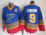 Vintage St. Louis Blues #9 CORSON stitched Blue-Yellow-Red Hockey Jersey Throwback Edition