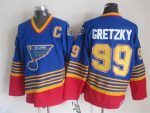 Vintage St. Louis Blues #99 GRETZKY stitched Blue-Yellow-Red Hockey Jersey Throwback Edition