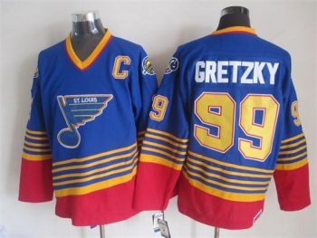 Vintage St. Louis Blues #99 GRETZKY stitched Blue-Yellow-Red Hockey Jersey Throwback Edition
