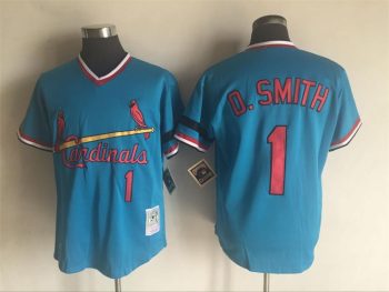 Vintage St. Louis Cardinals #1 Ozzie Smith Stitched Light Blue Baseball Jersey Throwback Edition