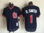 Vintage St. Louis Cardinals #1 Ozzie Smith Stitched Navy Blue Mesh Baseball Jersey Throwback Edition