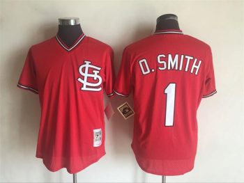 Vintage St. Louis Cardinals #1 Ozzie Smith Stitched Red Mesh Baseball Jersey Throwback Edition