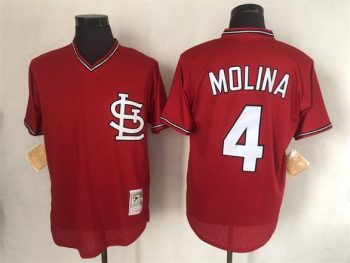 Vintage St. Louis Cardinals #4 Yadier Molina Stitched Red Mesh Baseball Jersey Throwback Edition