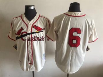 Vintage St. Louis Cardinals #6 Stan Musial Stitched Cream Baseball Jersey Throwback Edition (2)