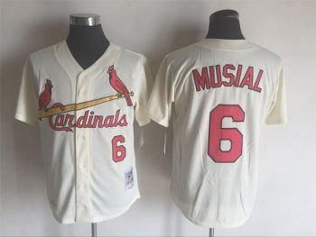 Vintage St. Louis Cardinals #6 Stan Musial Stitched Cream Baseball Jersey Throwback Edition