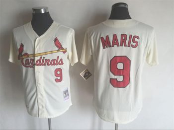 Vintage St. Louis Cardinals #9 Roger Maris Stitched Cream Baseball Jersey Throwback Edition
