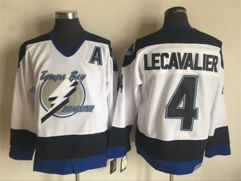 Vintage Tampa Bay Lightning #4 LECAVALIER stitched White-Black-Blue Hockey Jersey Throwback Edition