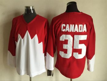 Vintage Team Canada #35 Blank Stitched Red & White Hockey Jersey Throwback Edition