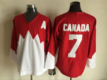 Vintage Team Canada #7 Blank Stitched Red & White Hockey Jersey Throwback Edition