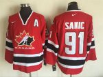 Vintage Team Canada #91 Joe Sakic Stitched Red Hockey Jersey Throwback Edition
