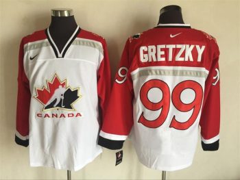 Vintage Team Canada #99 Wayne Gretzky Stitched White & Red Hockey Jersey Throwback Edition