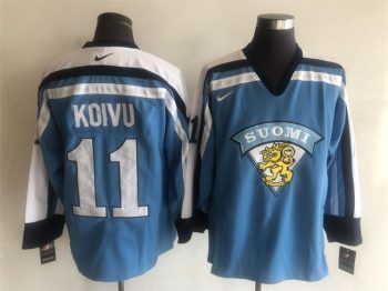 Vintage Team Finland #11 Saku Koivu Stitched Light Blue Hockey Jersey Throwback Edition