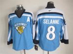 Vintage Team Finland #8 Teemu Selanne Stitched Light Blue Hockey Jersey Throwback Edition