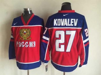 Vintage Team Russia #27 Alexei Kovalev Stitched Red & Blue Hockey Jersey Throwback Edition