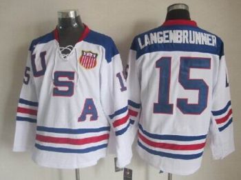 Vintage Team USA #15 LANGENBRUNNER stitched White-Navy Blue-Red Hockey Jersey Throwback Edition