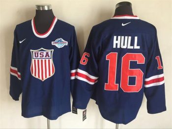 Vintage Team USA #16 HULL stitched Navy Blue-Red-White Hockey Jersey Throwback Edition