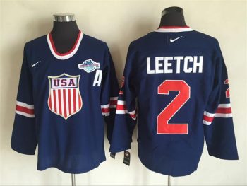 Vintage Team USA #2 LEETCH stitched Navy Blue-Red-White Hockey Jersey Throwback Edition