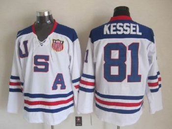 Vintage Team USA #81 KESSEL stitched White-Navy Blue-Red Hockey Jersey Throwback Edition