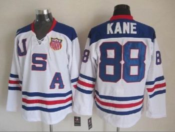 Vintage Team USA #88 KANE stitched White-Navy Blue-Red Hockey Jersey Throwback Edition