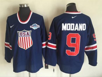 Vintage Team USA #9 MODANO stitched Navy Blue-Red-White Hockey Jersey Throwback Edition