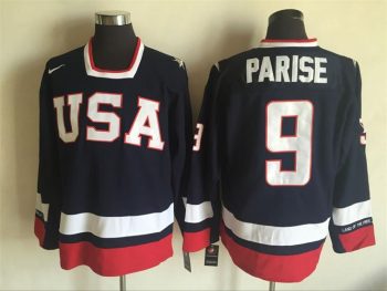 Vintage Team USA #9 PARISE stitched Navy Blue-Red-White Hockey Jersey Throwback Edition