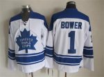 Vintage Toronto Maple Leafs #1 BOWER stitched White-Blue Hockey Jersey Throwback Edition (2)
