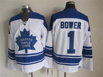 Vintage Toronto Maple Leafs #1 BOWER stitched White-Blue Hockey Jersey Throwback Edition (2)
