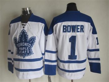 Vintage Toronto Maple Leafs #1 BOWER stitched White-Blue Hockey Jersey Throwback Edition