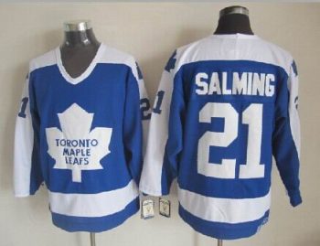 Vintage Toronto Maple Leafs #21 SALMING stitched Blue-White Hockey Jersey Throwback Edition