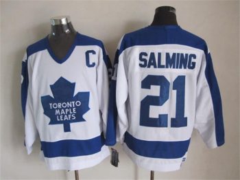 Vintage Toronto Maple Leafs #21 SALMING stitched White-Blue Hockey Jersey Throwback Edition
