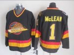 Vintage Vancouver Canucks #1 Kirk McLean Stitched Black Hockey Jersey Throwback Edition