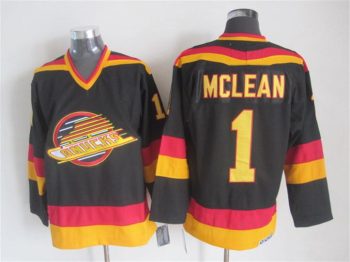 Vintage Vancouver Canucks #1 Kirk McLean Stitched Black Hockey Jersey Throwback Edition (3)